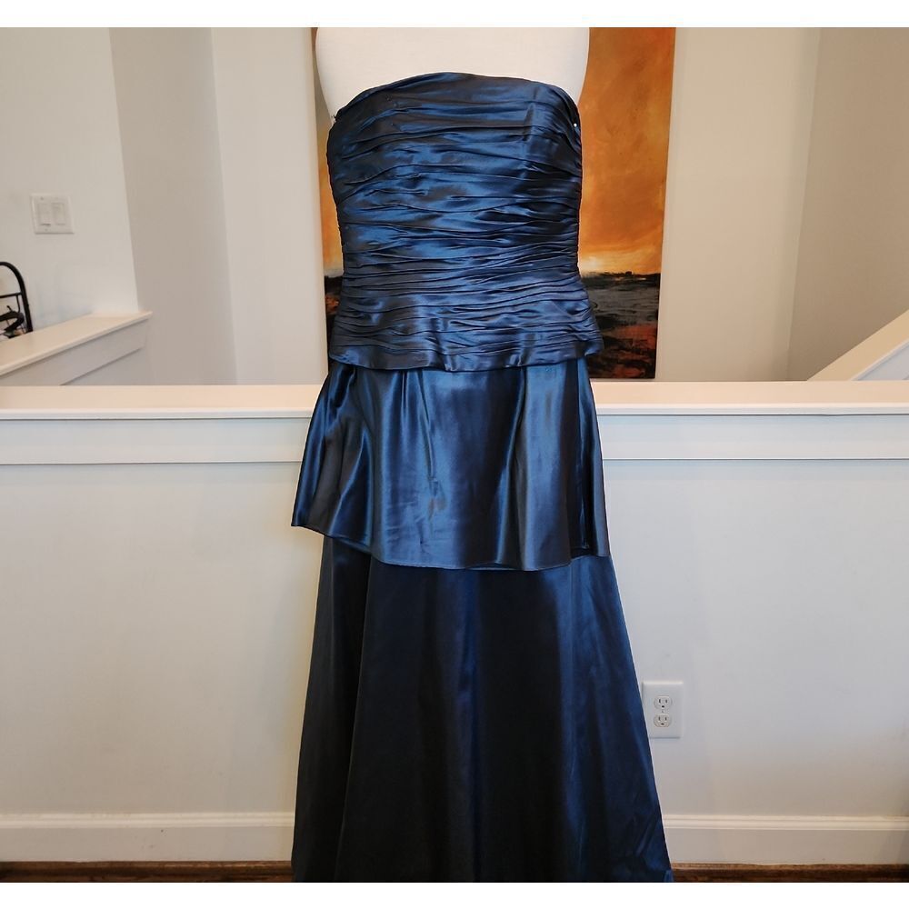 Vintage Melinda Eng Strapless Midnight Blue Gown Size S